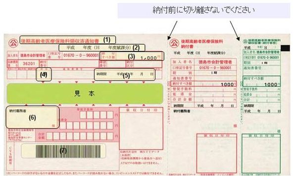 コンビニ用納付書の見本の画像